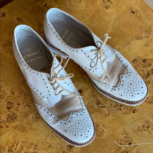 Gravati Shoes - Gravati Italian White and Tan Leather Loafers Brogues